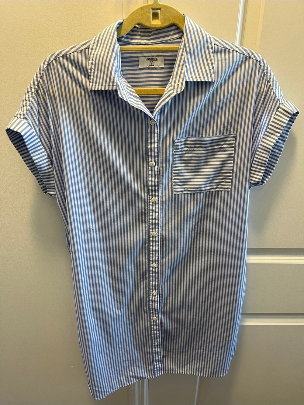 UNTUCKit Women’s Blue & White Vertical Stripe Button-Down Shirt Dress